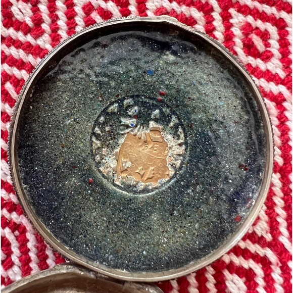 Antique Austrian Sterling Silver Yellow Guilloche Enamel Plique a Jour Compact - Picture 5 of 7